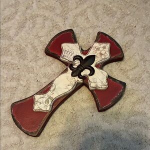 Decorative Layered Wall Cross in Red and Cream